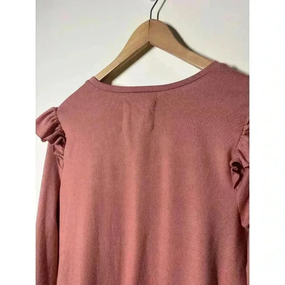 Victorian Ruffled Women L Deep Coral Top Chic Romantic Feminine Flowy - Picture 7 of 8